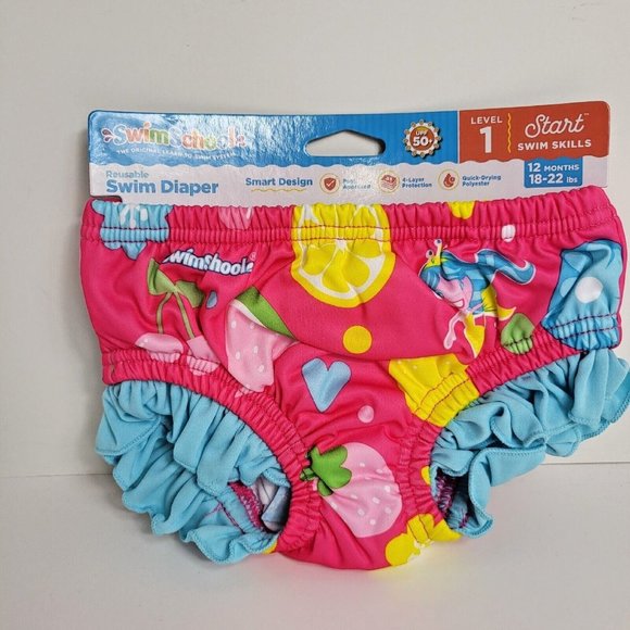 Swimschool Reusable Swim Diaper UPF 50 Level 1 18-22 lbs 12M Swim Mermaid Pink - Picture 1 of 16